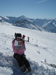 Rebecca reads The Lost World at 3450 metres in Val d'Isere.