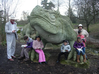 Children from Bromley and Westminster along with staff from Bromley Parks helped launched The Lost World Read at Crystal Palace on 20 February. The dinosaur statues were created in 1854 when the Crystal Palace moved from its original site in Hyde Park (now part of the City of Westminster). They reflect the prevalent view of what dinosaurs looked like, based on the work of Sir Richard Owen. Charles Darwin and his wife Emma bought a season ticket to the new exhibition, at a "profligate" £3 16s, and attended the official opening ceremony.