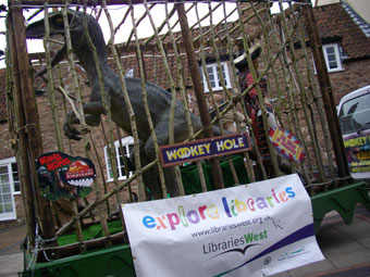 The Wookey Hole roaring dinosaur comes to Thornbury in South Gloucestershire to launch the project.